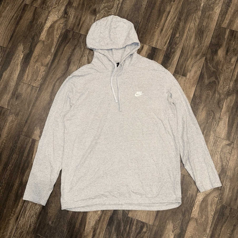 Nike Lightweight Fleece Pullover Hoodie Long-Sleeve Men's XXL Heather Grey Logo